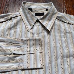 7 Diamonds Shirt Mens 2XL‎ Gray Beige Stripes Geometric Long Sleeve Button Up